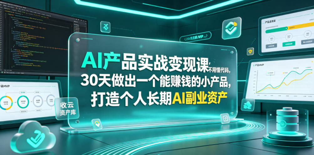 AI产品实战变现课，不用懂代码，30天做出一个能賺钱的小产品，打造个人长期AI副业资产-寒山客