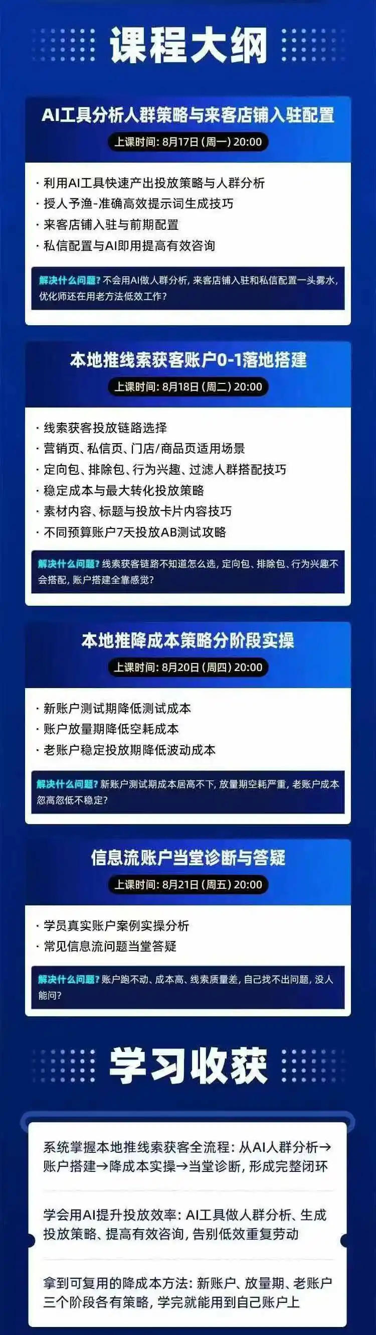 2026巨量AD本地推线索获客全流程实战课-33期：AI人群分析、账户搭建、7天测试、分阶段降本与投放优化-小创项目网