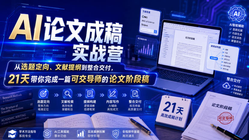 AI论文成稿实战营，从选题定向、文献提纲到整合交付，21天带你完成一篇可交导师的论文阶段稿-小创项目网