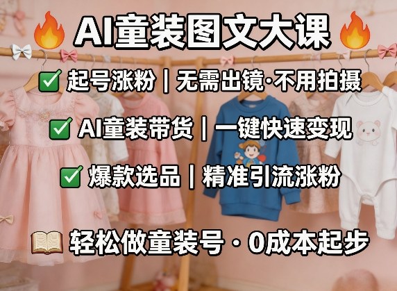 AI童装图文剪辑，某社群童装图文大课，起号涨粉、AI童装带货、爆款选品，无需出镜和拍摄-小创项目网