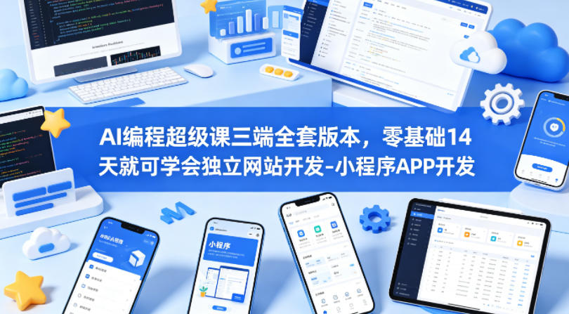 AI编程超级课三端全套版本，零基础14天就可学会独立网站开发-小程序APP开发-小创项目网