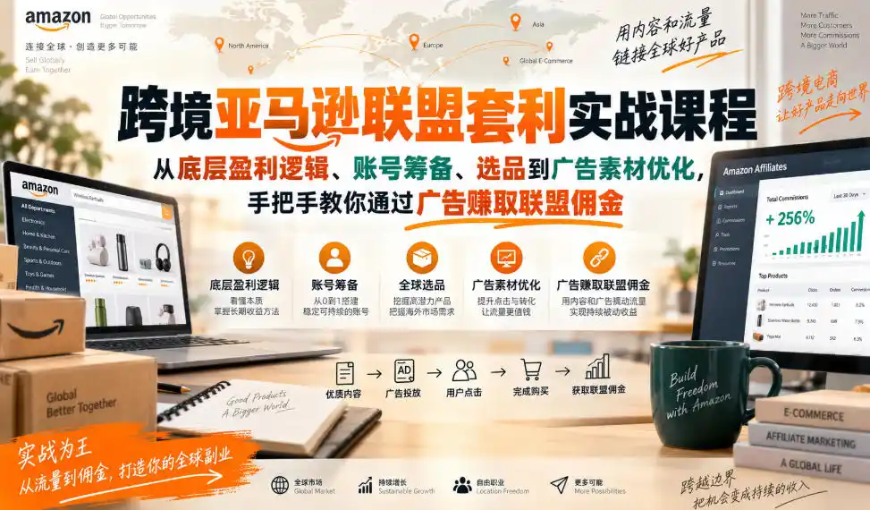 跨境亚马逊联盟套利实战课程，从底层盈利逻辑、账号筹备、选品到广告素材优化，手把手教你通过广告賺取联盟佣金-寒山客