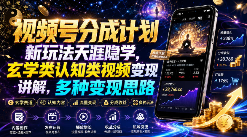 视频号分成计划新玩法天涯隐学，玄学类认知类视频变现讲解，多种变现思路-小创项目网