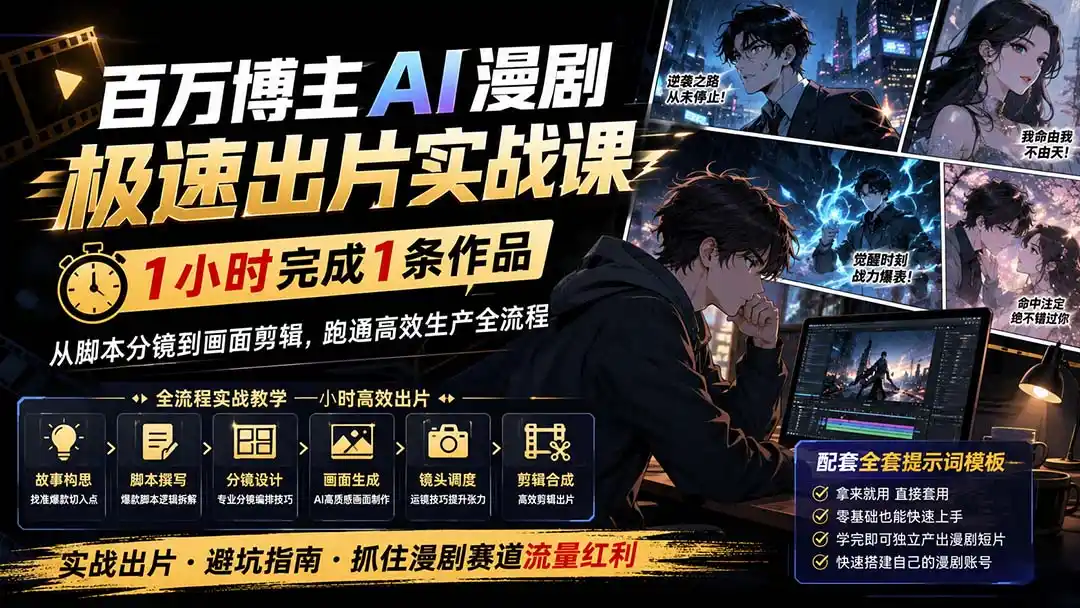 百万博主AI漫剧极速出片实战课：1小时产出条作品，从脚本分镜到画面剪辑，跑通高效生产全流程-小创项目网