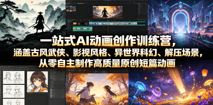 一站式AI动画创作训练营，涵盖古风武侠、影视风格、异世界科幻、解压场景，从零自主制作高质量原创短篇动画-寒山客