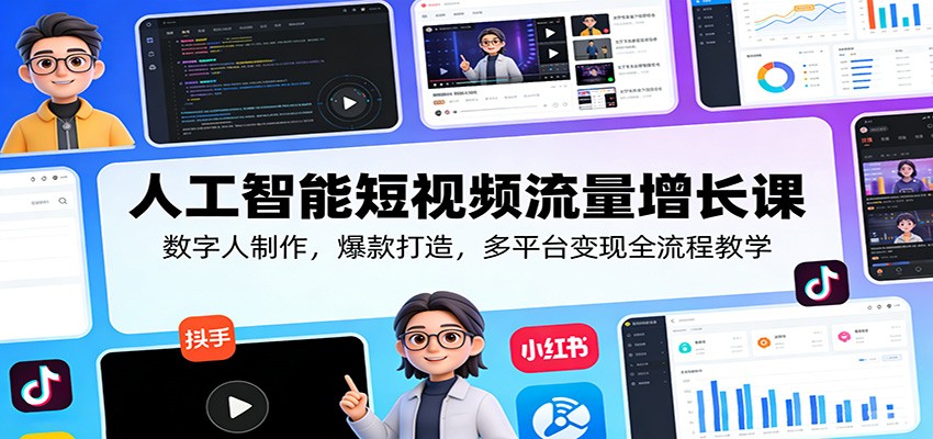 人工智能短视频流量增长课：数字人制作，爆款打造，多平台变现全流程教学-小创项目网