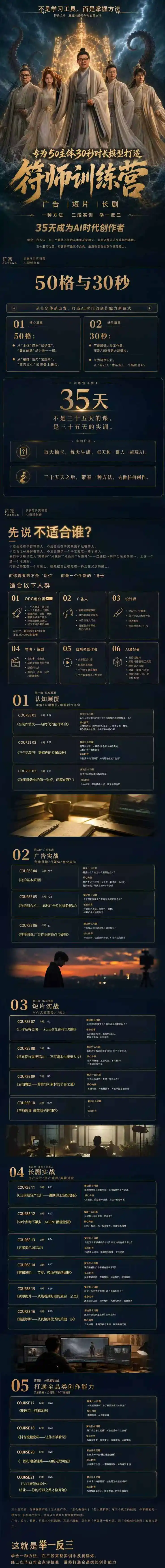 符师训练营-35天成为AI时代创作者，广告+短片+漫剧+智能体四大实战方向，掌握从创意到上线的完整工作流-小创项目网