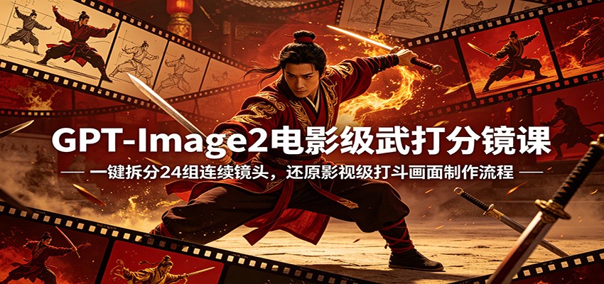 GPT-Image2电影级武打分镜课:一键拆分24组连续镜头,还原影视级打斗画面制作流程-小创项目网