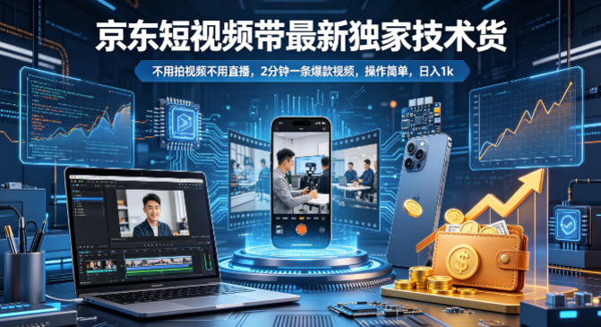 京东短视频带货最新独家技术，不用拍视频不用直播，2分钟一条爆款视频，操作简单，日入1k+【揭秘】-小创项目网