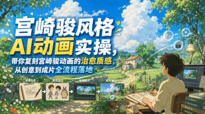 宫崎骏风格AI动画实操，带你复刻宫崎骏动画的治愈质感，从创意到成片全流程落地-小创项目网