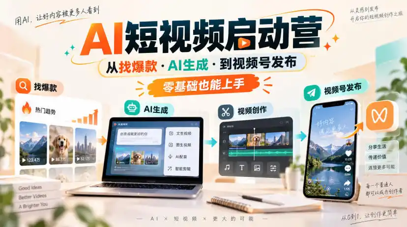 AI短视频启动营，从找爆款·AI生成·到视频号发布，零基础也能上手-小创项目网