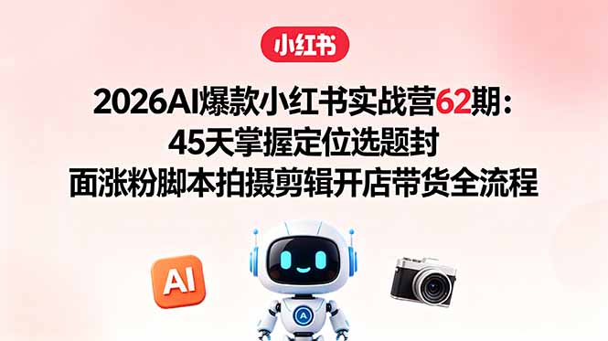 2026AI爆款小红书实战营62期：45天掌握定位选题封面涨粉脚本拍摄剪辑开店带货全流程-小创项目网