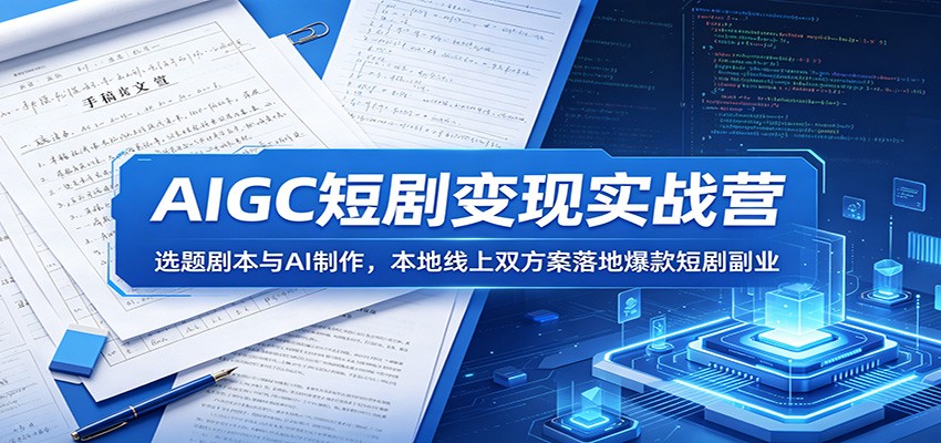 AIGC短剧变现实战营：选题剧本与AI制作，本地线上双方案落地爆款短剧副业-寒山客