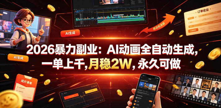 2026暴力副业：AI动画全自动生成，一单上千，月稳2W，永久可做【揭秘】-寒山客