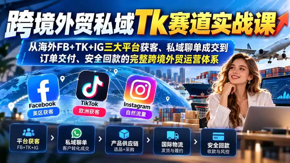 跨境外贸私域Tk赛道实战课：从海外FB+TK+IG三大平台获客、私域聊单成交到订单交付、安全回款的完整跨境外贸运营体系-小创项目网