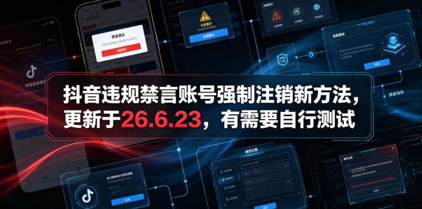 抖音违规禁言账号强制注销新方法，更新于26.6.23，有需要自行测试-寒山客