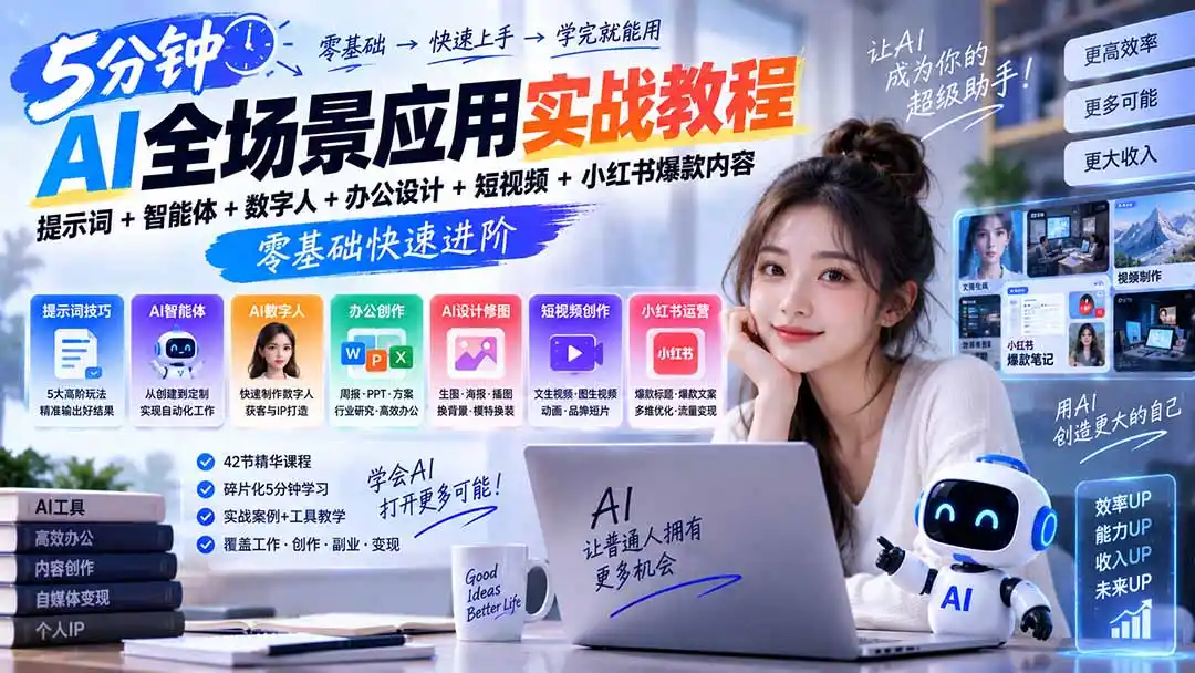 AI全场景应用实战教程｜提示词+智能体+数字人+办公设计+短视频+小红书爆款内容，零基础快速进阶-寒山客