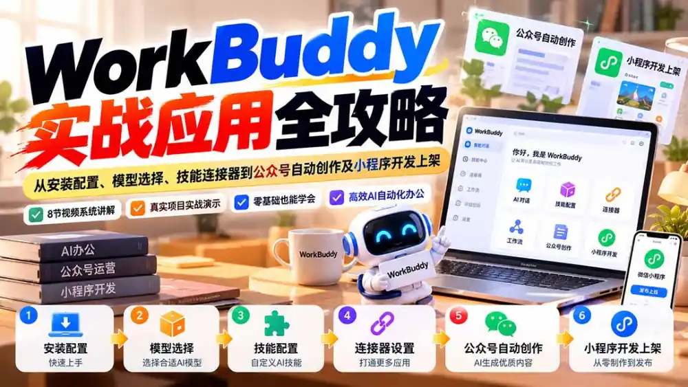 WorkBuddy 实战应用全攻略：从安装配置、模型选择、技能连接器到公众号自动创作及小程序开发上架-小创项目网