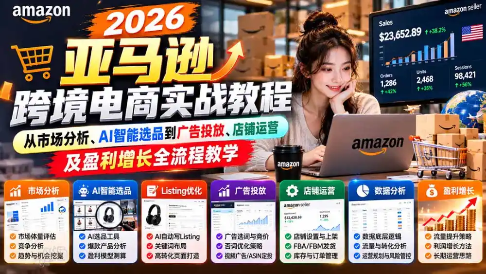 2026亚马逊跨境电商实战教程-更新1027，从市场分析、AI智能选品到广告投放、店铺运营及盈利增长全流程教学-小创项目网