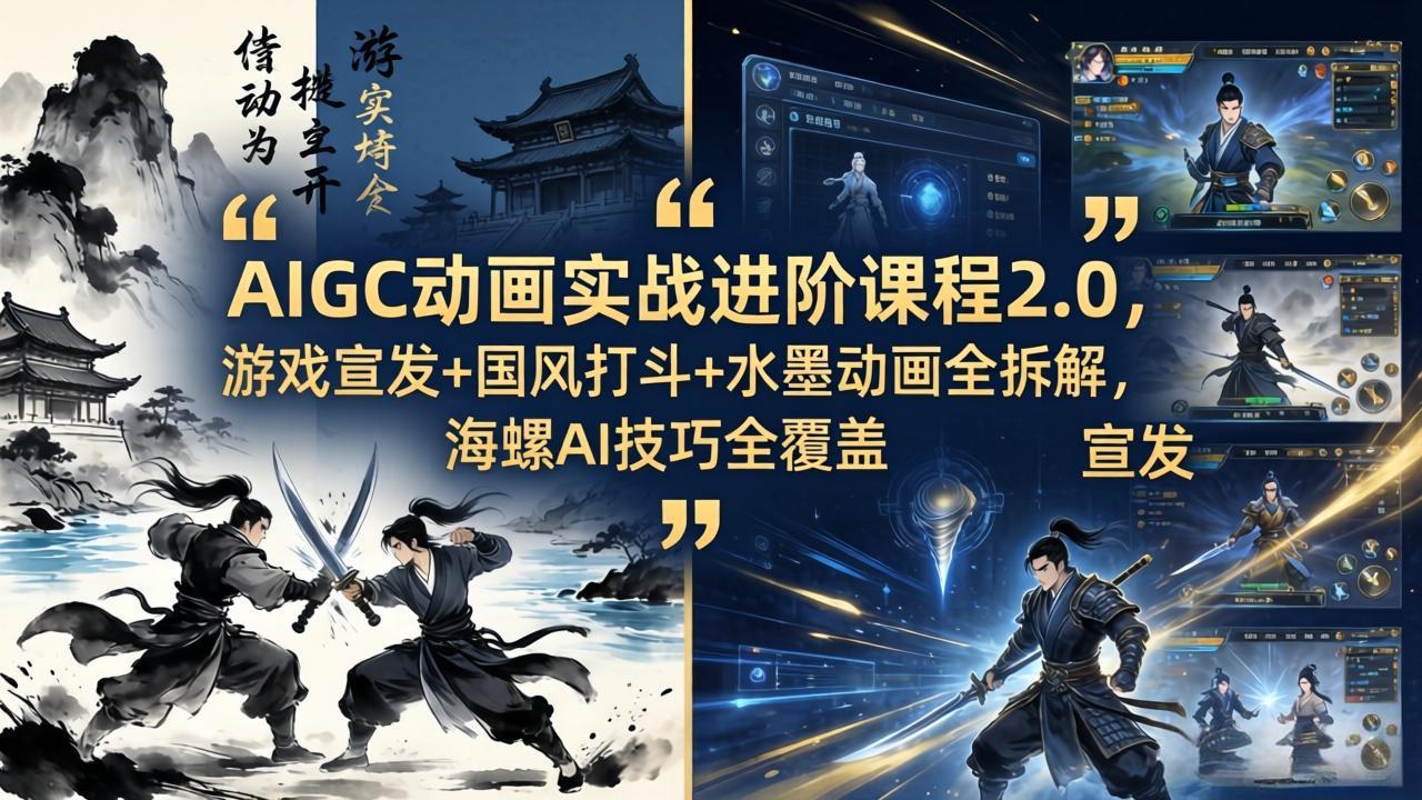 AIGC动画实战进阶课程2.0，游戏宣发+国风打斗+水墨动画全拆解，海螺AI技巧全覆盖-小创项目网