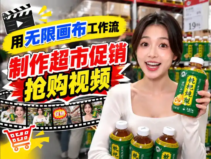 无限画布超市促销抢购视频工作流，一键产出TikTok抖音带货短视频-小创项目网