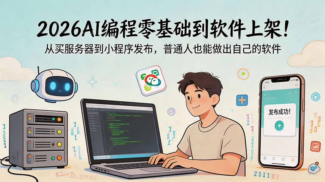 2026AI编程零基础到软件上架！从买服务器到小程序发布，普通人也能做出自己的软件-寒山客