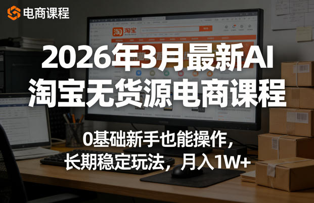 2026年3月最新AI淘宝无货源电商课程，0基础新手也能操作，长期稳定玩法，月入1W+(更新0415)-小创项目网