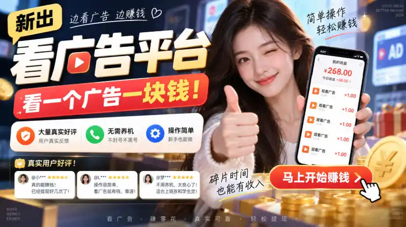 新出看广告平台,看一个广告一块钱,大量真实好评!无需养机、不会黑号,操作简单【揭秘】-寒山客