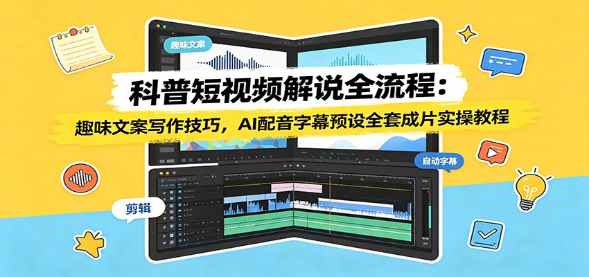 科普短视频解说全流程：趣味文案写作技巧，AI配音字幕预设全套成片实操教程-小创项目网
