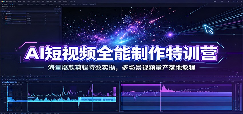 AI短视频全能制作特训营：海量爆款剪辑特效实操，多场景视频量产落地教程-小创项目网