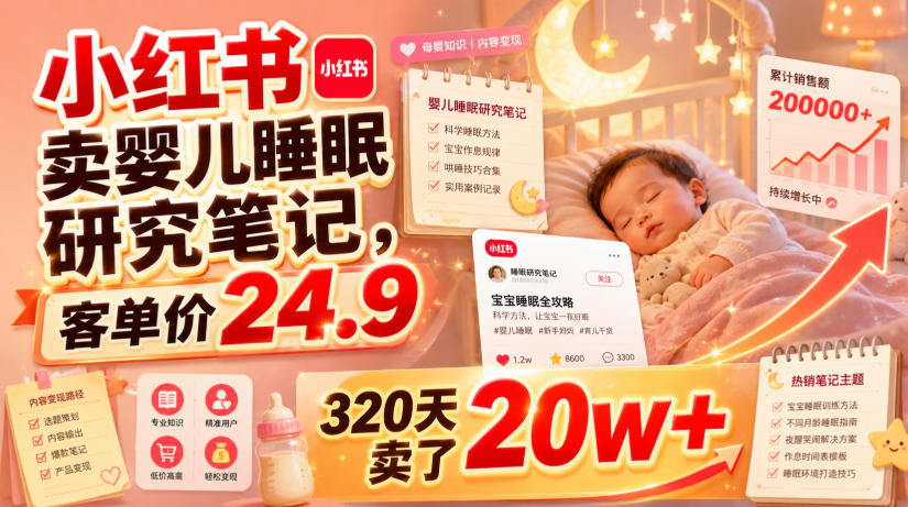 小红书卖婴儿睡眠研究笔记，客单价24.9，320天卖了20w+-小创项目网