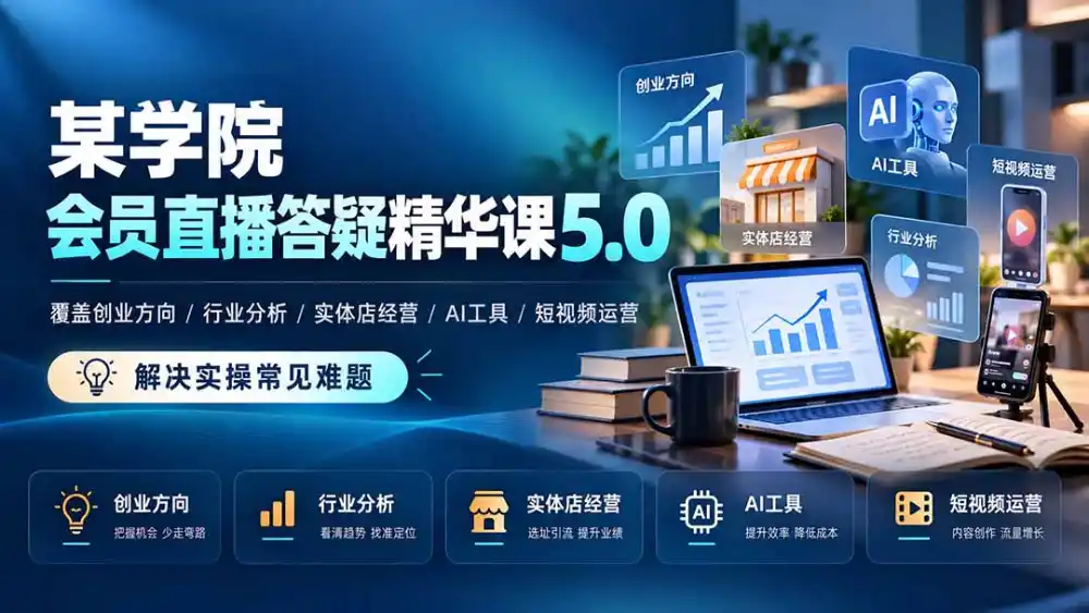某学院会员直播答疑精华课5.0：覆盖创业方向、行业分析、实体店经营、AI工具和短视频运营，解决实操常见难题！-小创项目网