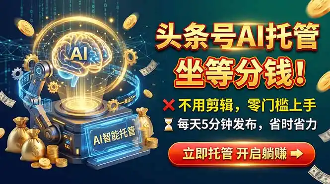 头条AI视频托管，你出号我运营，每天花5分钟发布，月赚1W+，手机可做-小创项目网
