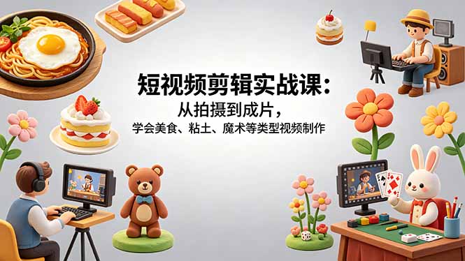 短视频剪辑实战课：从拍摄到成片，学会美食、粘土、魔术等类型视频制作-小创项目网