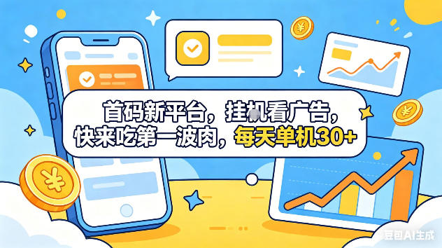 首码新平台，挂G自动看广告，快来吃第一波肉，每天单机30+，可矩阵放大【揭秘】-小创项目网
