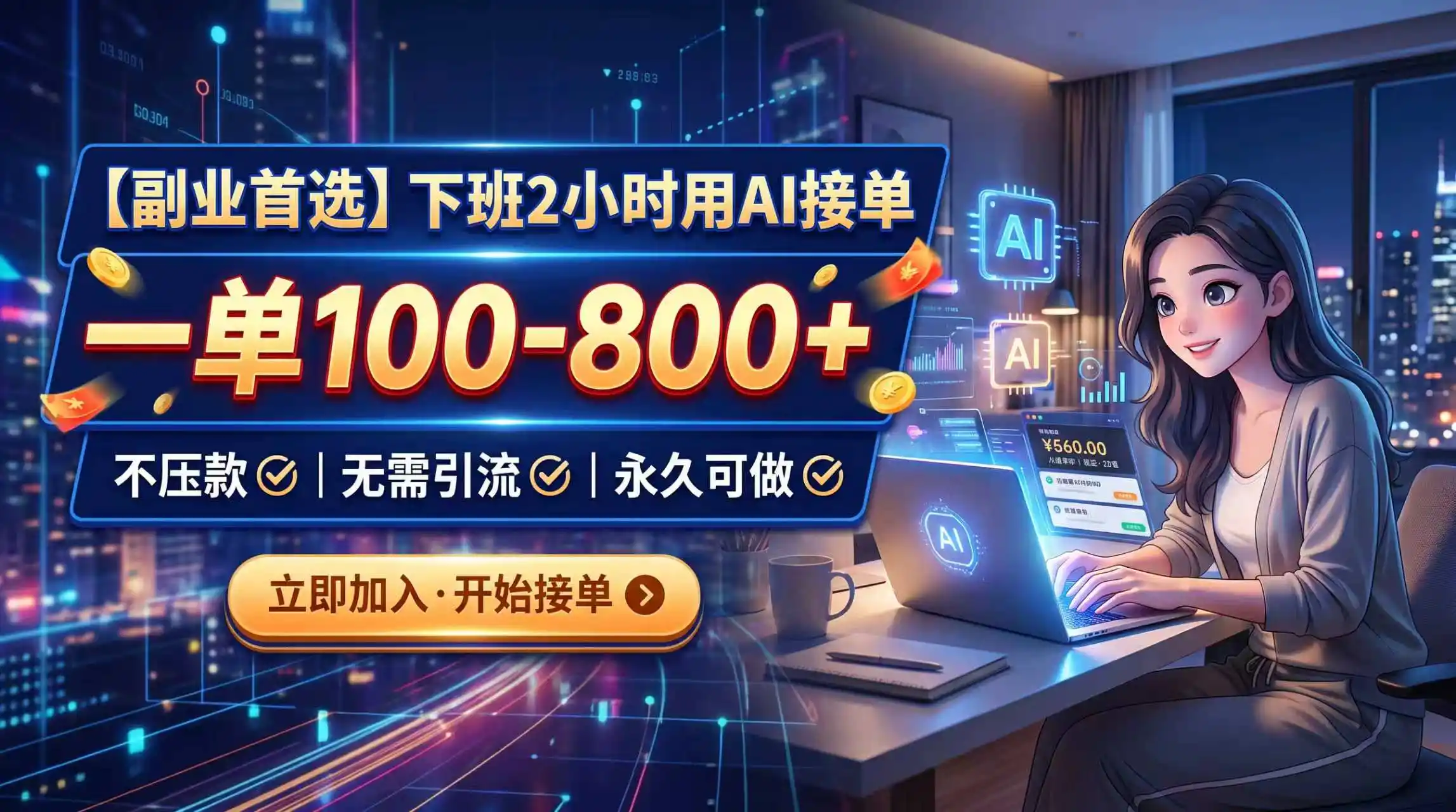 下班2小时用AI接单，一单100-800+，不压款，无需引流，永久可做-小创项目网