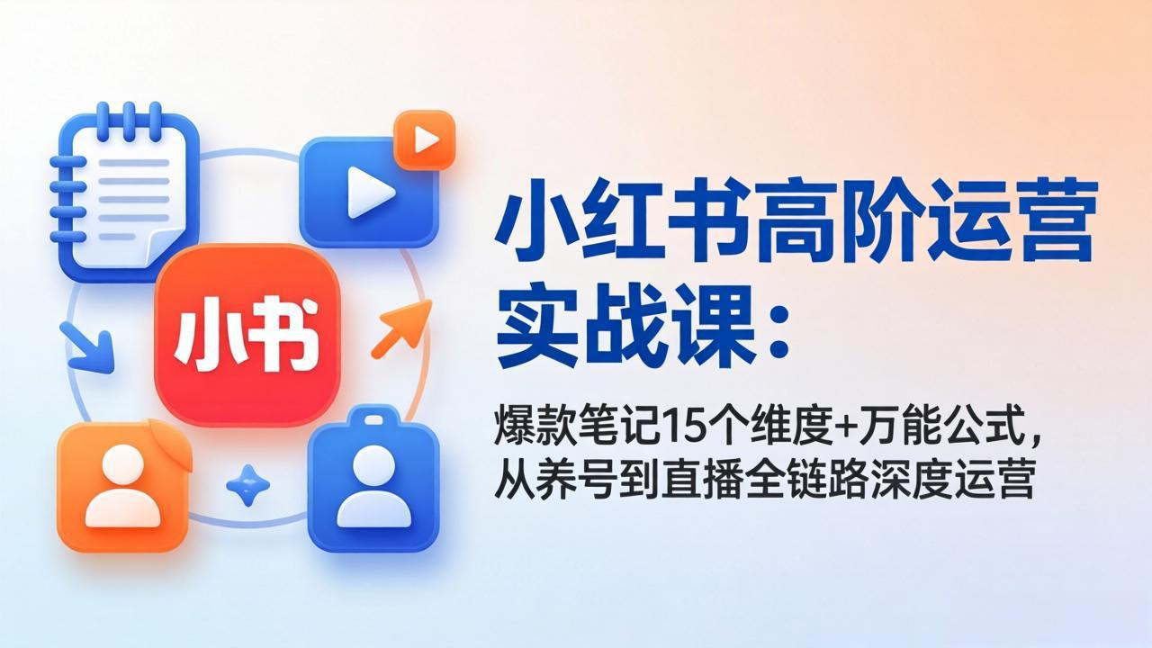 小红书高阶运营实战课：爆款笔记15个维度+万能公式，从养号到直播全链路深度运营-小创项目网