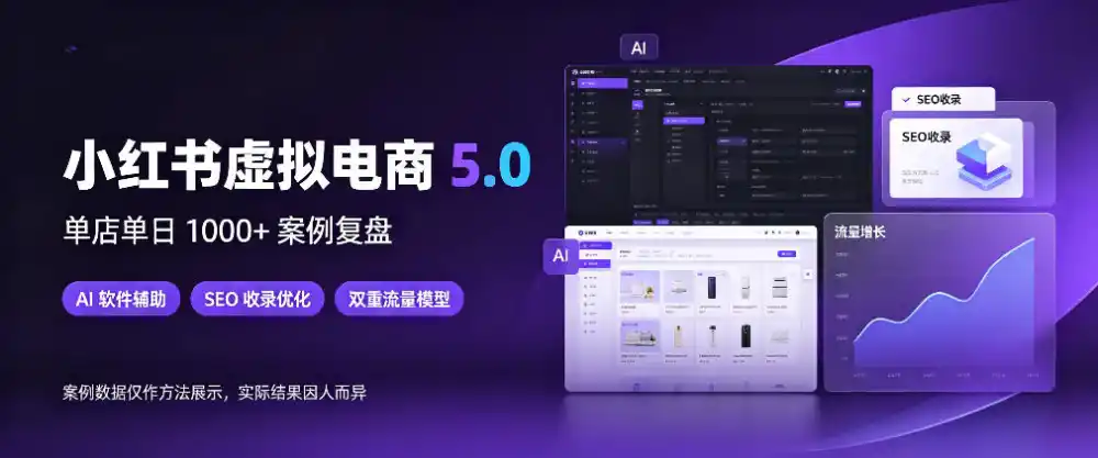小红书虚拟电商5.0，单店单日1000+，AI软件+SEO收录，双重流量稳定出单【揭秘】-小创项目网