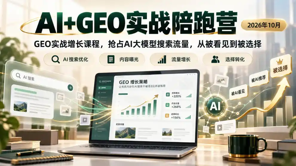 AI+GEO实战陪跑营2026年10月，GEO实战增长课程，抢占AI大模型搜索流量，从被看见到被选择-小创项目网