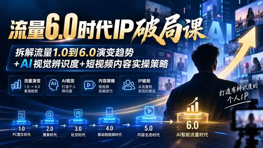 流量6.0时代IP破局课：拆解流量1.0到6.0演变趋势+AI视觉辨识度+短视频内容实操策略-小创项目网