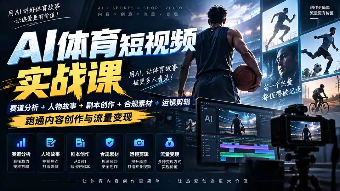 AI体育短视频赛道顶级玩法｜赛道分析+人物故事+剧本创作+版权处理+运镜剪辑，跑通流量变现-日赚1K+-寒山客