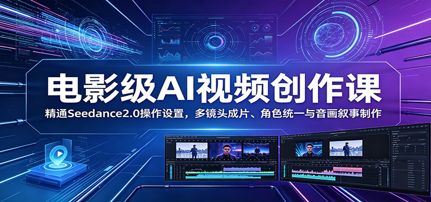 电影级AI视频创作课：精通Seedance2.0操作设置，多镜头成片、角色统一与音画叙事制作-寒山客