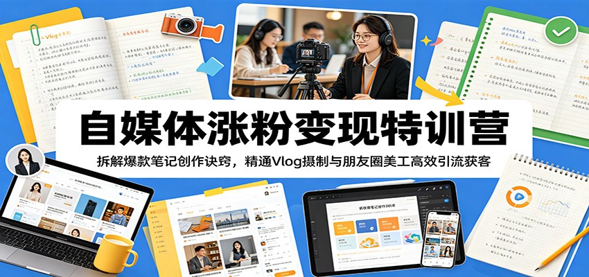自媒体涨粉变现特训营：拆解爆款笔记创作诀窍，精通Vlog摄制与朋友圈美工高效引流获客-寒山客