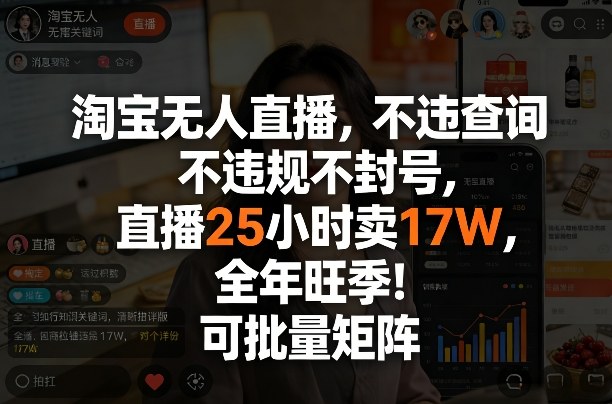 淘宝无人直播，不违规不封号，直播25小时卖17W，全年旺季！可批量矩阵【揭秘】-小创项目网