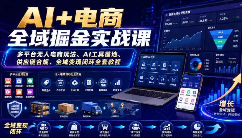 AI+电商全域掘金实战课｜多平台无人电商玩法、AI工具落地、供应链合规、全域变现闭环全套教程-小创项目网