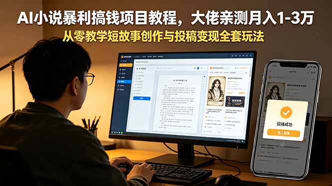 AI小说暴利搞钱项目教程，大佬亲测月入1-3万，从零教学短故事创作与投稿变现全套玩法-寒山客