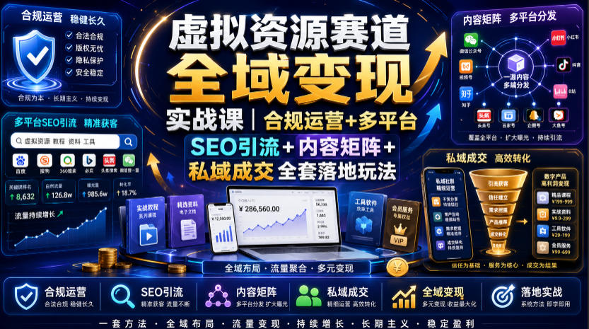 虚拟资源赛道全域变现实战课｜合规运营+多平台SEO引流+内容矩阵+私域成交全套落地玩法-小创项目网