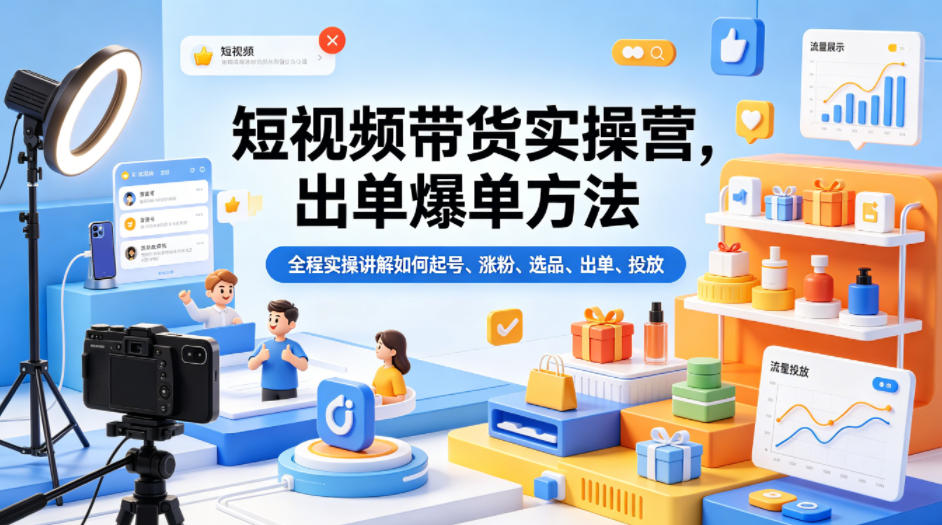 短视频带货实操营，出单爆单方法，全程实操讲解如何起号、涨粉、选品、出单、投放(更新0515)-小创项目网