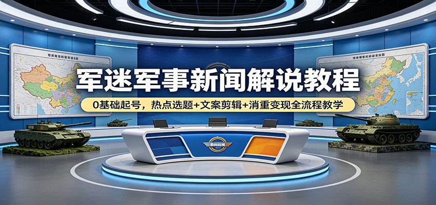 军迷军事新闻解说教程：0基础起号，热点选题+文案剪辑+消重变现全流程教学-小创项目网