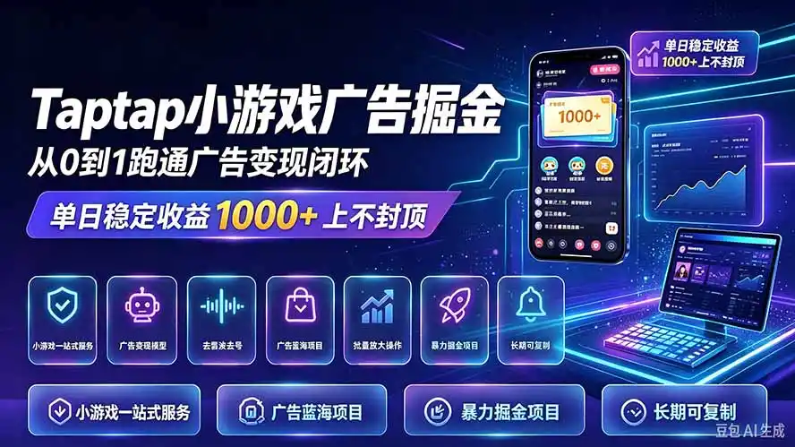 TapTap小游戏广告掘金日赚收益1000+上不封顶-小创项目网